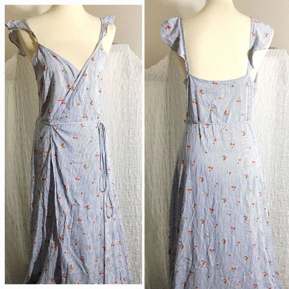 Closet G Cherry Print Dress Wrap Dress Size Medium - Picture 1 of 9